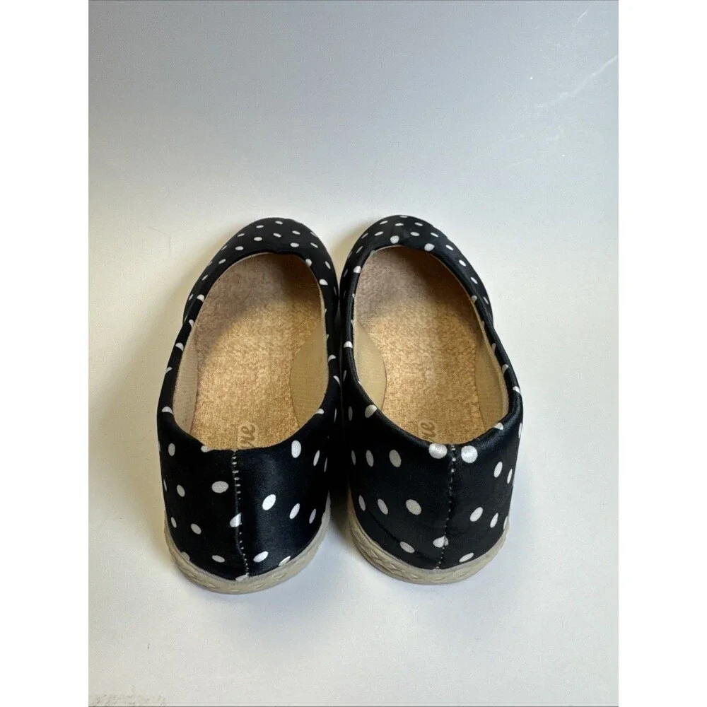 Ficare Nottingham Black White Polka Dot Scallop Espadrilles Sz 4.5